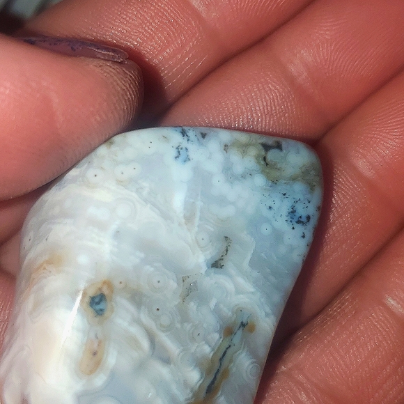 8th vein beautiful semi transparent Ocean Jasper Tumble with orbs. - Picture 12 of 12